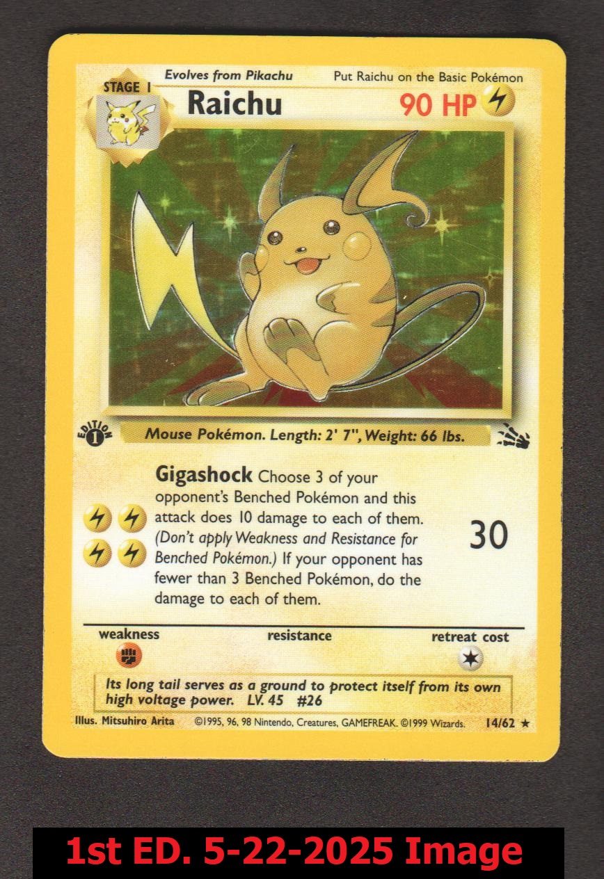 Raichu - 14/62 - Holo Rare - 1st Edition